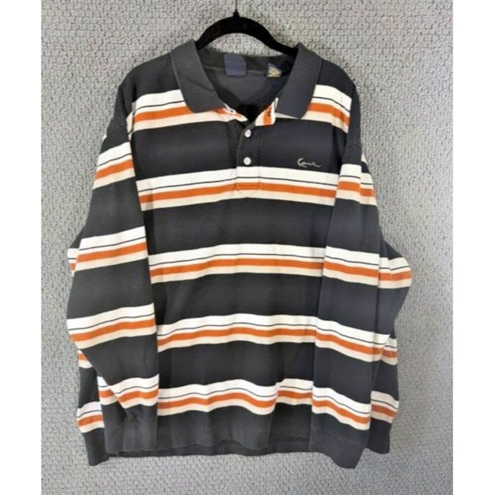 Karl Kani Gold Long Sleeve Polo Shirt Multicolor Striped Polo Vintage  Men’s 3X
